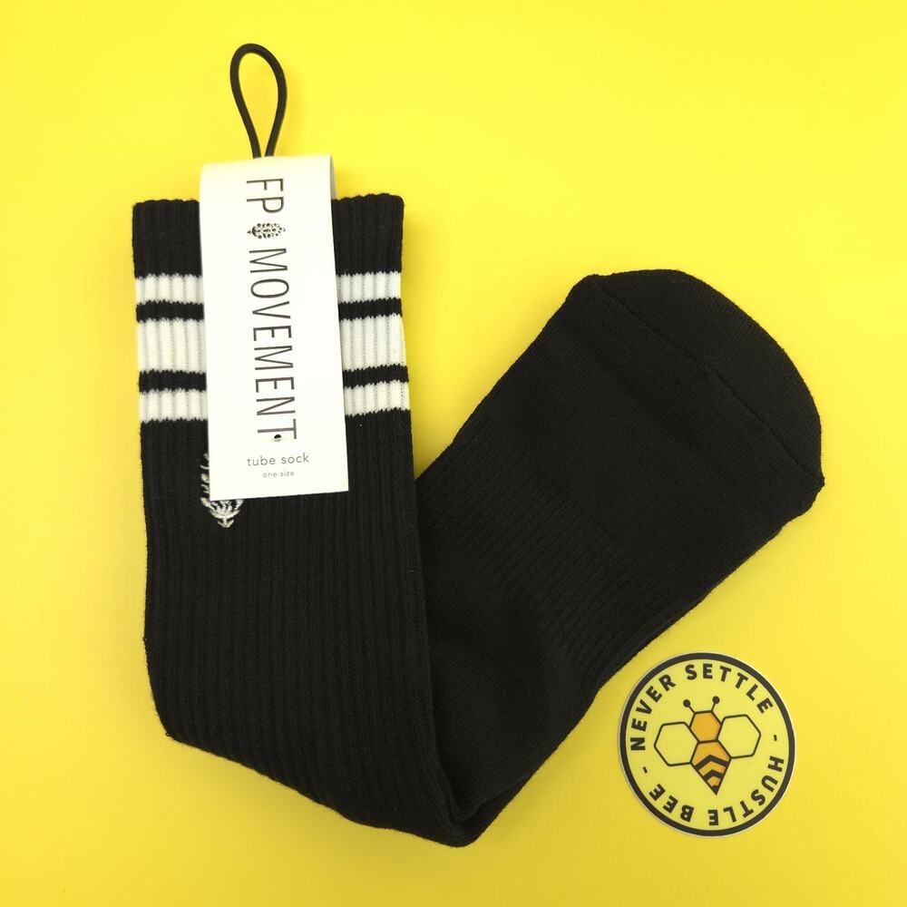 Free People Movement Logo Stripe Tube Socks Black White Lucky Honey One Size